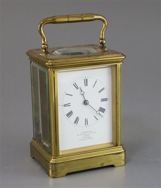 An early 20th century French gilt brass carriage timepiece, 5.75in.